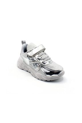 Gümüş - Kız Çocuk Parlak Simli Cırtlı Spor Ayakkabı MAR148_574