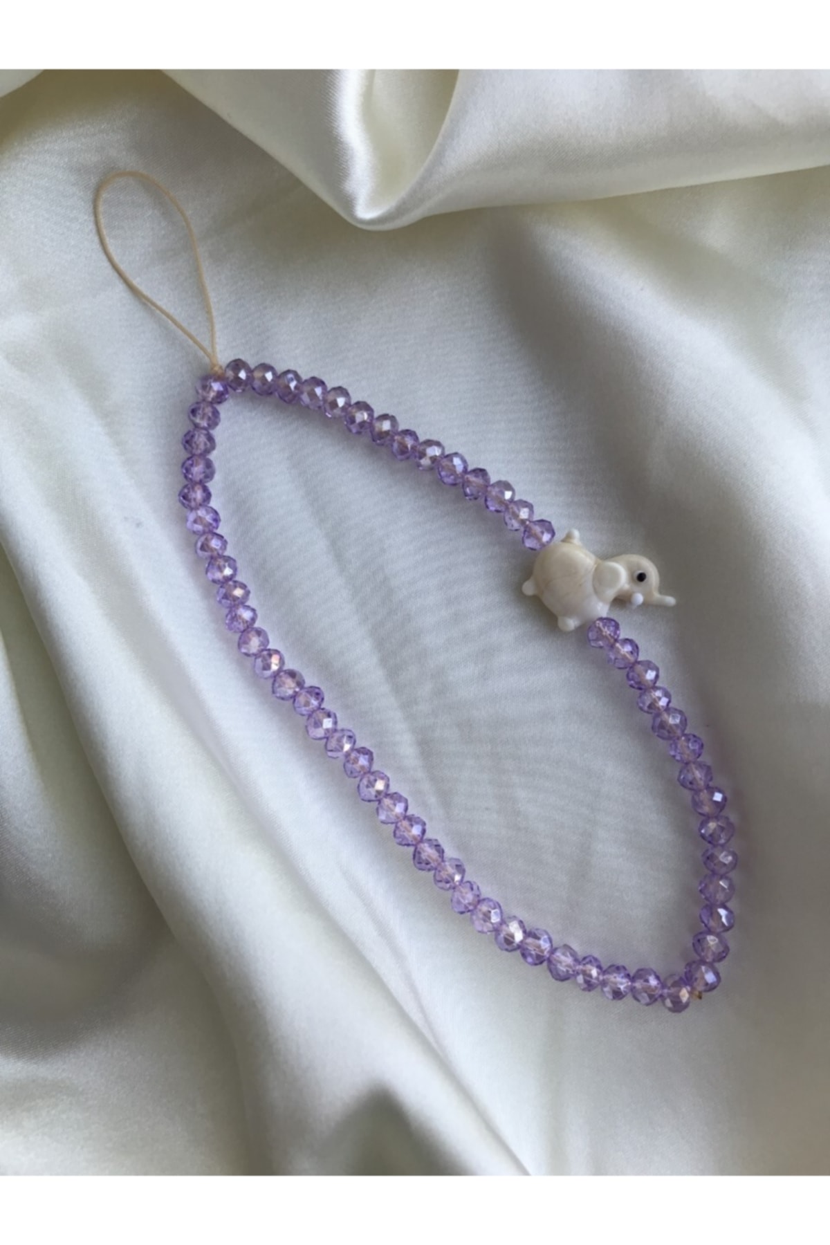 Elephant Glass Murano And Purple Crystal Bead Detailed Phone Strap Phone Strap