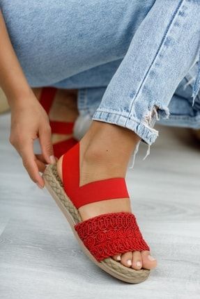 Kırmızı Dantelli Kadın Sandalet LBS-0000000349