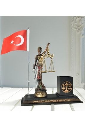 Masa Üstü Türk Bayraklı Adalet Heykeli Themıs Ve Kalemlik Biblo adl2023