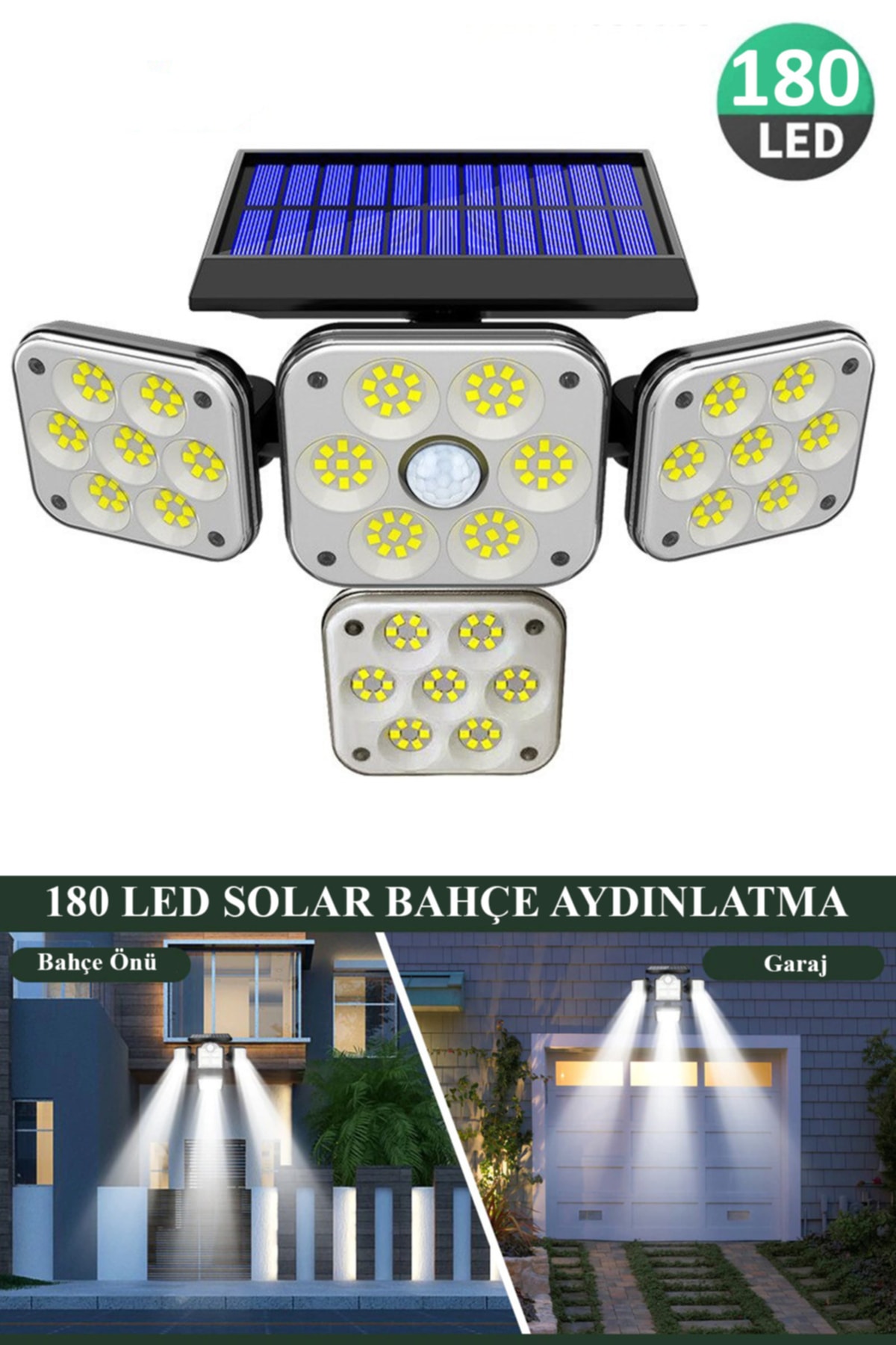 180ledli Solar 4 Başlıklı Bahçe Aydınlatma Duvar Lambası Güneş Enerjili Hareket Sensörlü