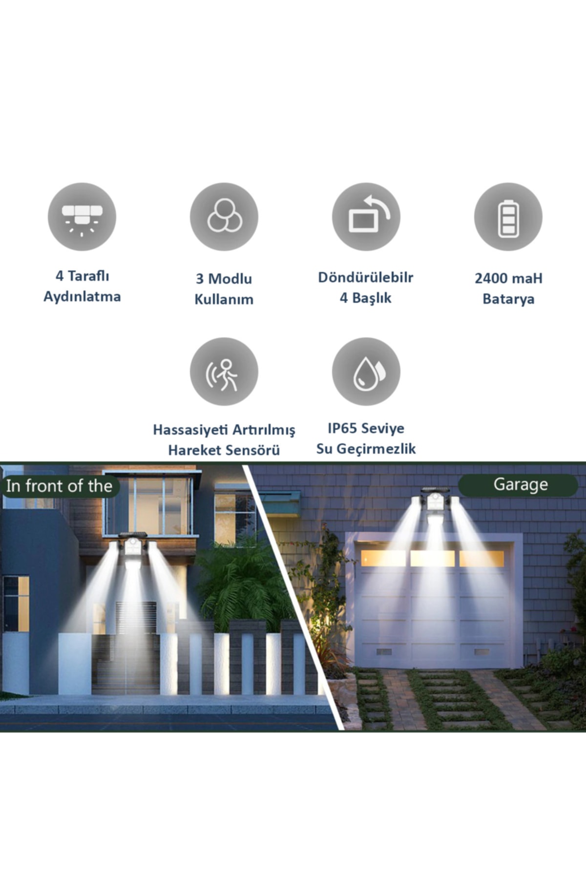 180ledli Solar 4 Başlıklı Bahçe Aydınlatma Duvar Lambası Güneş Enerjili Hareket Sensörlü 5