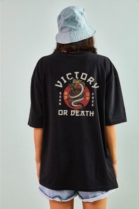 Pamuk Victory Dragon Tasarımlı Unisex Siyah T-shirt Victoryk