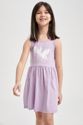 Kız Çocuk Unicorn Baskılı Kolsuz Elbise U2672A621SM