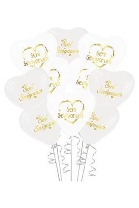 Sevgililer Günü Beyaz Kalp Seni Seviyorum Gold Baskılı Latex Balon 5 Adet TYC00358382534