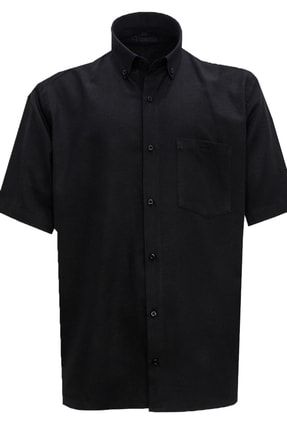 Erkek Siyah Kısa Kol Klasik Kesim Yaka Düğmeli Pamuk Saten Gömlek classiccrochetshirt1001