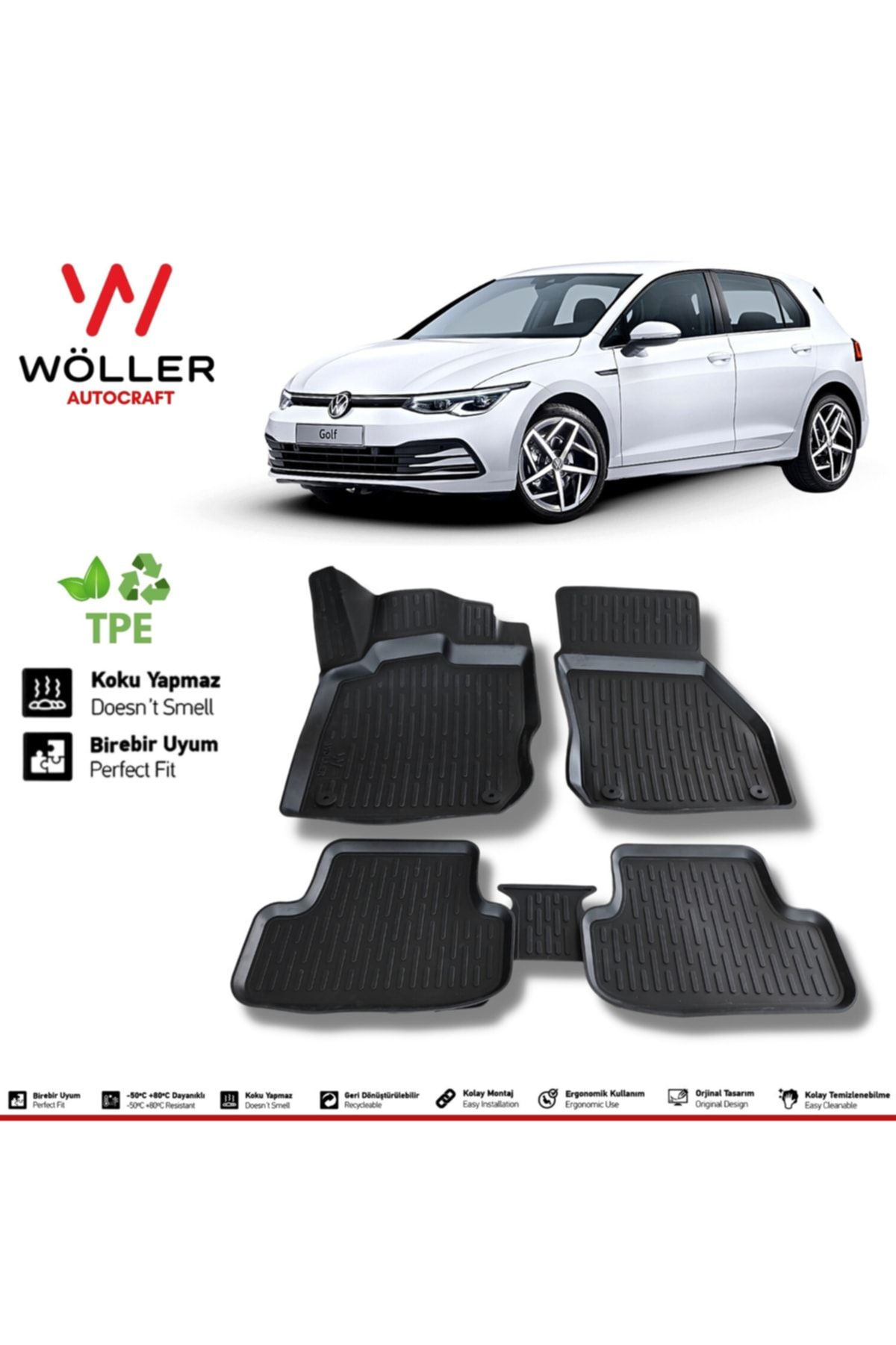 Wöller Vw Golf 8 Mat 2021 After E Tsi Автоматический и ручной совместимый 3D коврик для бассейна wöller3dpaspas151