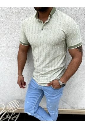 Polo Yaka Dar Kalıp Desenli Tişört Slim Fit Erkek Tshirt PYT-000012