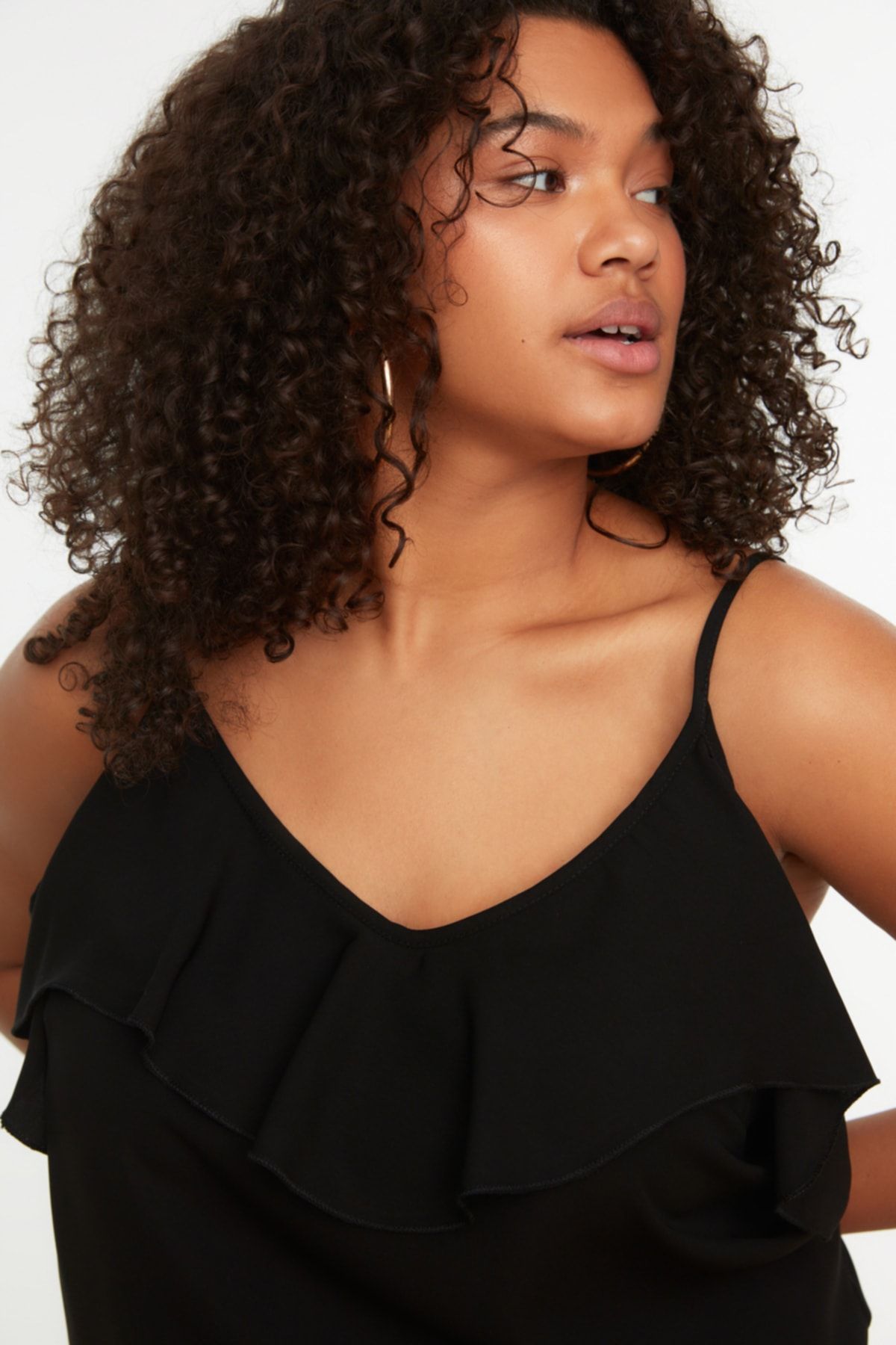 Trendyol Curve-Plus Size Black Flounce Collar Blouse - Adjustable Strap TBBSS22AF0023 2