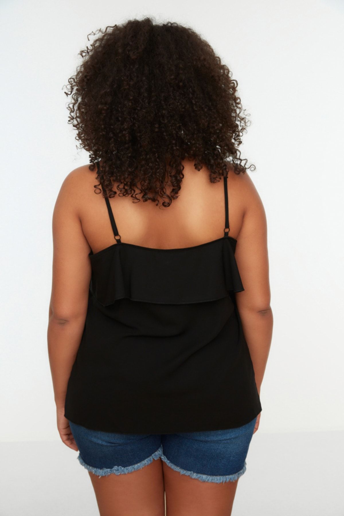Trendyol Curve-Plus Size Black Flounce Collar Blouse - Adjustable Strap TBBSS22AF0023 5
