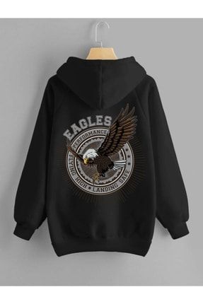 Siyah Kapüşonlu Eagle Baskılı Sweatshirt eagle44