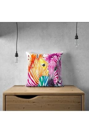 Renkli Zebra Desenli Dijital Baskılı Kırlent Yastık Kılıfı-db-06 TYC00370623317