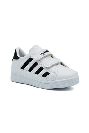 Efol Unisex Cırtlı Çocuk Spor Ayakkabı 4 Bant Beyaz Siyah Spor Sneaker Ayakkabı EFOLLE4BANT