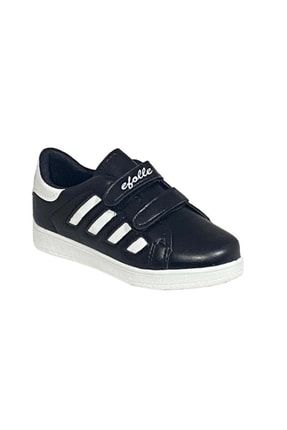 Efol Unisex Cırtlı Çocuk Spor Ayakkabı 4 Bant Siyah Beyaz Spor Sneaker Ayakkabı EFOLLE4BANT