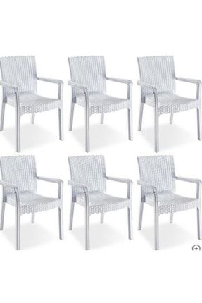 Beyaz Yeni Nesil 6 Adet Kişilik Rattan Sandalye Takımı+Klima Par 237379113