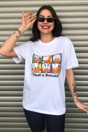 Kadın Donald Duck Baskılı Oversize Beyaz T-shirt donaldduck