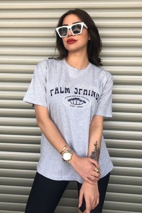 Kadın Gri Palm Spring Oversize T-shirt palmspringtshirt