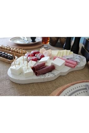 Mermer Görünümlü Ahşap Peynir Tabağı-sunum Tabağı-ahşap Sunum Tahtası -beyaz TE50892