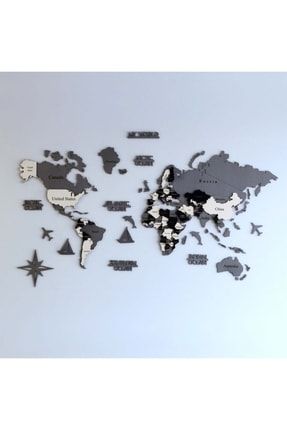 3 Boyutlu Ahşap Dünya Haritası, Ahşap Duvar Dekoru, Duvar Tablo, Gerçek Dünya Haritası UC BOYUTLU 3D DUNYA HARITASI-GRI-ENG