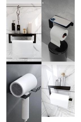 4' Lü Set Siyah Tuvalet Kağıtlığı Ve Havlu Askısı, Fön Makinesi Tutacağı, Rulo Peçetelik Havlulukset 4lüsetsiyah001