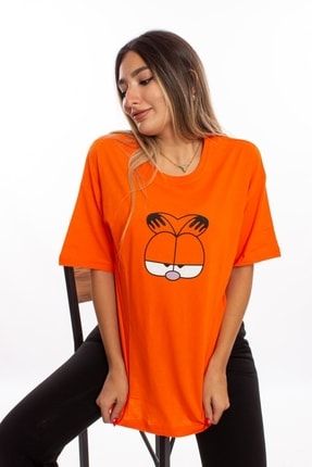 Turuncu Kedi Baskılı Oversize Garfield T-shirt GARF-TURUNCU