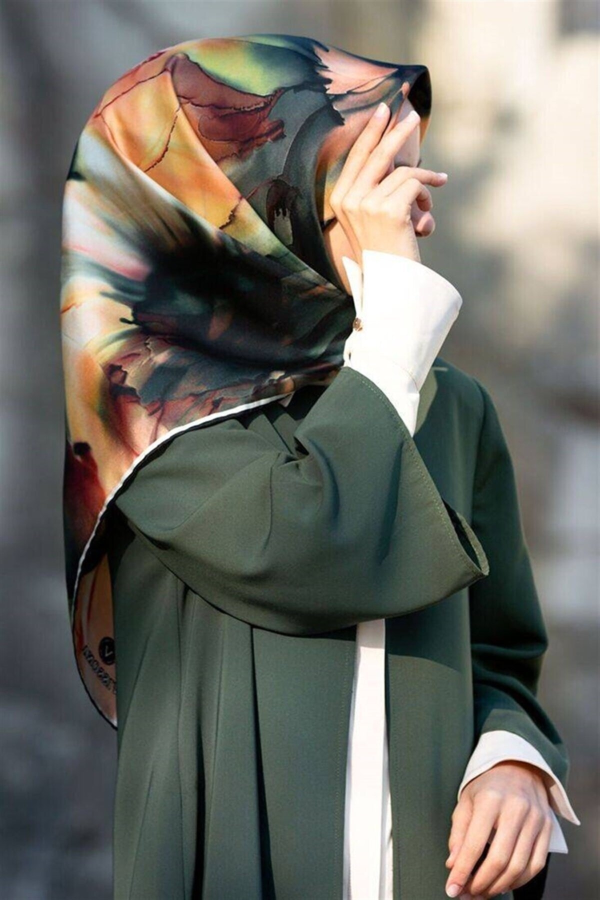 Desenli Twill İpek Eşarp - Hardal main image 1