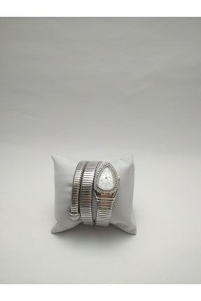 Yılan Modelli Şık Görünümlü Kadın Saati Gümüş Renk TYC00350475552