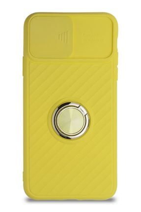 Iphone 11 Pro Max Uyumlu Kapak Kamera Korumalı Yüzüklü Pastel Silikon Kılıf - Sarı CA_RİNGO_İP11PMX