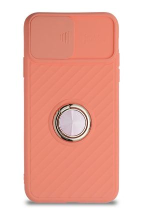 Iphone 11 Pro Max Uyumlu Kapak Kamera Korumalı Yüzüklü Pastel Silikon Kılıf - Pudra CA_RİNGO_İP11PMX
