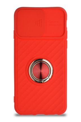 Uyumlu Iphone 6 Kapak Kamera Korumalı Yüzüklü Pastel Silikon Kılıf - Kırmızı CA_RİNGO_İP6