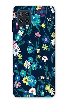Samsung Galaxy A22 4g Uyumlu Lacivert Kılıf Baskılı Mavi Çiçekler Desenli Silikon 8834 Samsung A22 4G Kılıf Dst-Ket-023