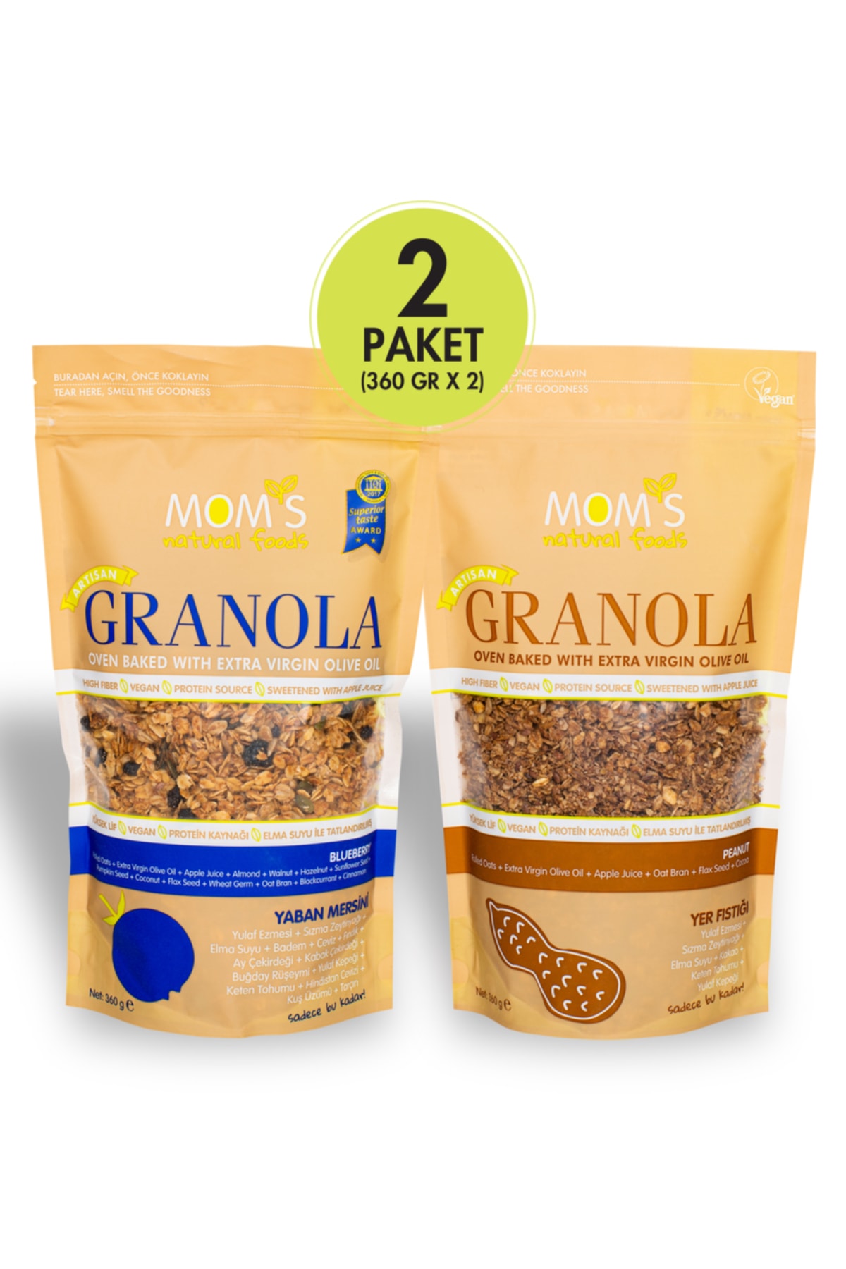 Mom's Natural Foods 2'Lİ GRANOLA YABANMERSİNİ 360 G YER FISTIĞI 360