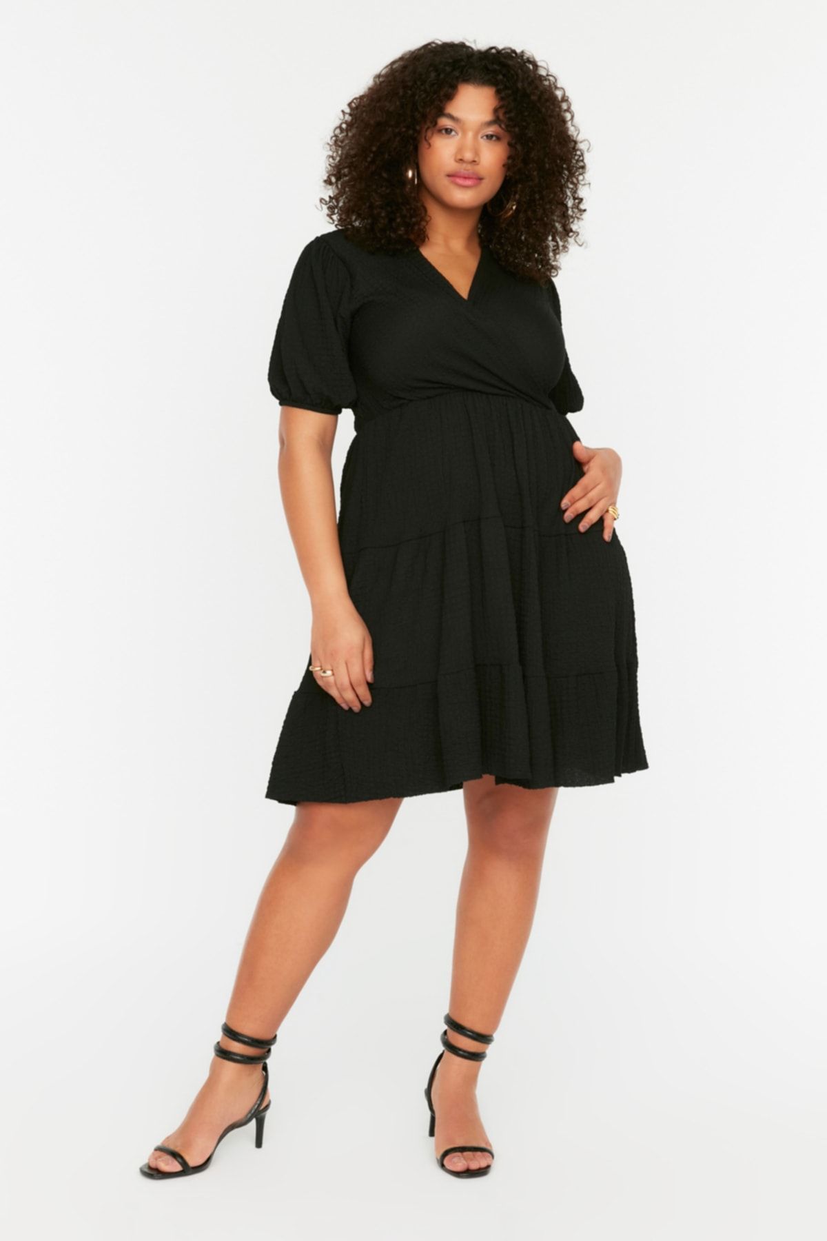 Trendyol Curve-Rochie tricotată de mărime mare, cu decolteu în V, cu închidere dublu, TBBSS22EL2987 3