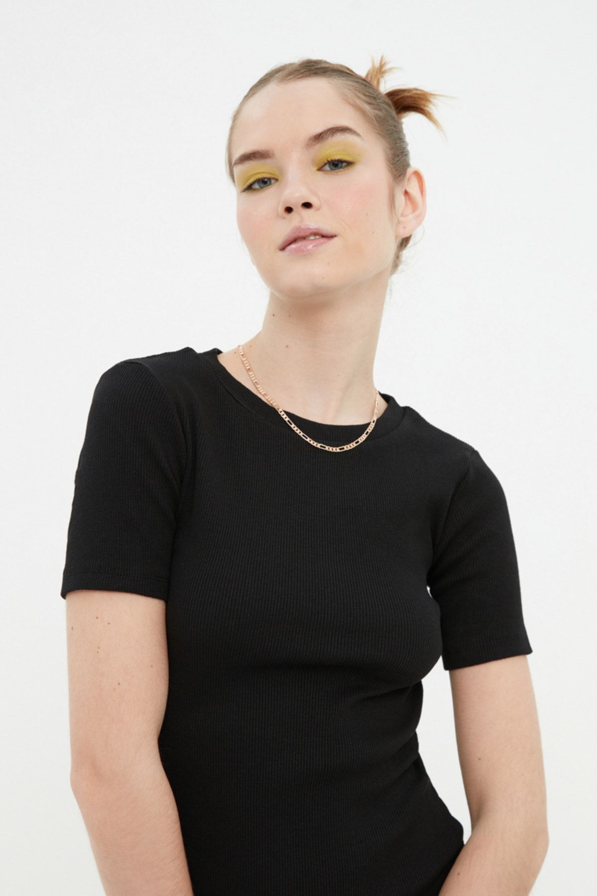 Trendyol Collection-Black Fitted Mini Crew Neck Ribbed Flexible Knitted Pencil Dress TWOSS19AD0053 3