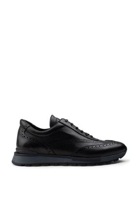 Hakiki Deri Siyah Sneaker Erkek Ayakkabı 00750MSYHT04