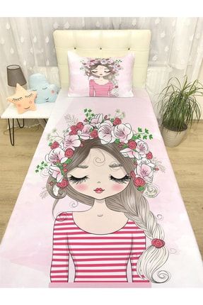 Çiçek Taçlı Kız Desenli Yatak Örtüsü evortu1334