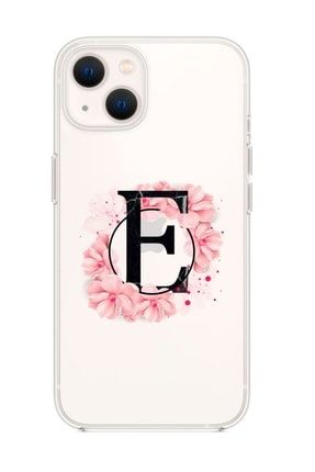 Iphone 13 Pembe Çiçek Desen E Harfli Premium Şeffaf Silikon Kılıf trendteknomarket1228