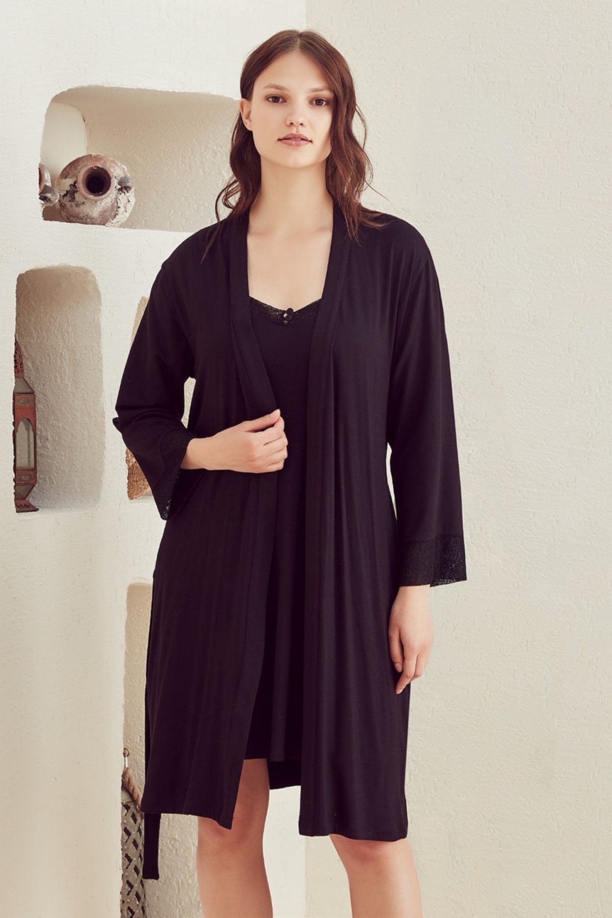 Eros Dantel Detaylı Gecelik-Sabahlık Takımı