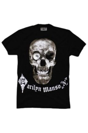 Siyah Unisex Regular Pamuklu Sırt Baskılı Metal Grup T-shirt Marilyn Manson Mn kfs00710