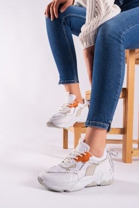 Beyaz Turuncu Kadın Sneaker 0012190 LNRCNKM190