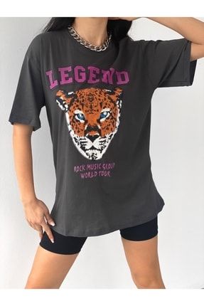 Legend Yazılı Kaplan Baskılı Pamuk T-shirt 8071