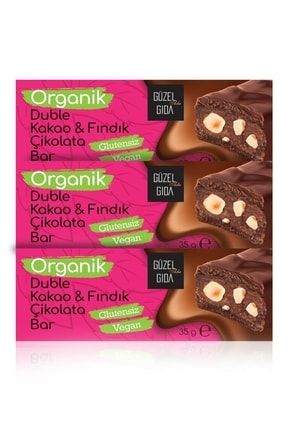 Güzel Gıda Organik Duble Fındık Çikolata Ezmeli Vegan Bar Glutensiz X 3 868116147799963