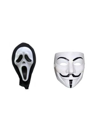 2 Adet Karnaval Parti Maskesi V For Vandetta Ve Çığlık Maskesi LMT MASKE SET 2
