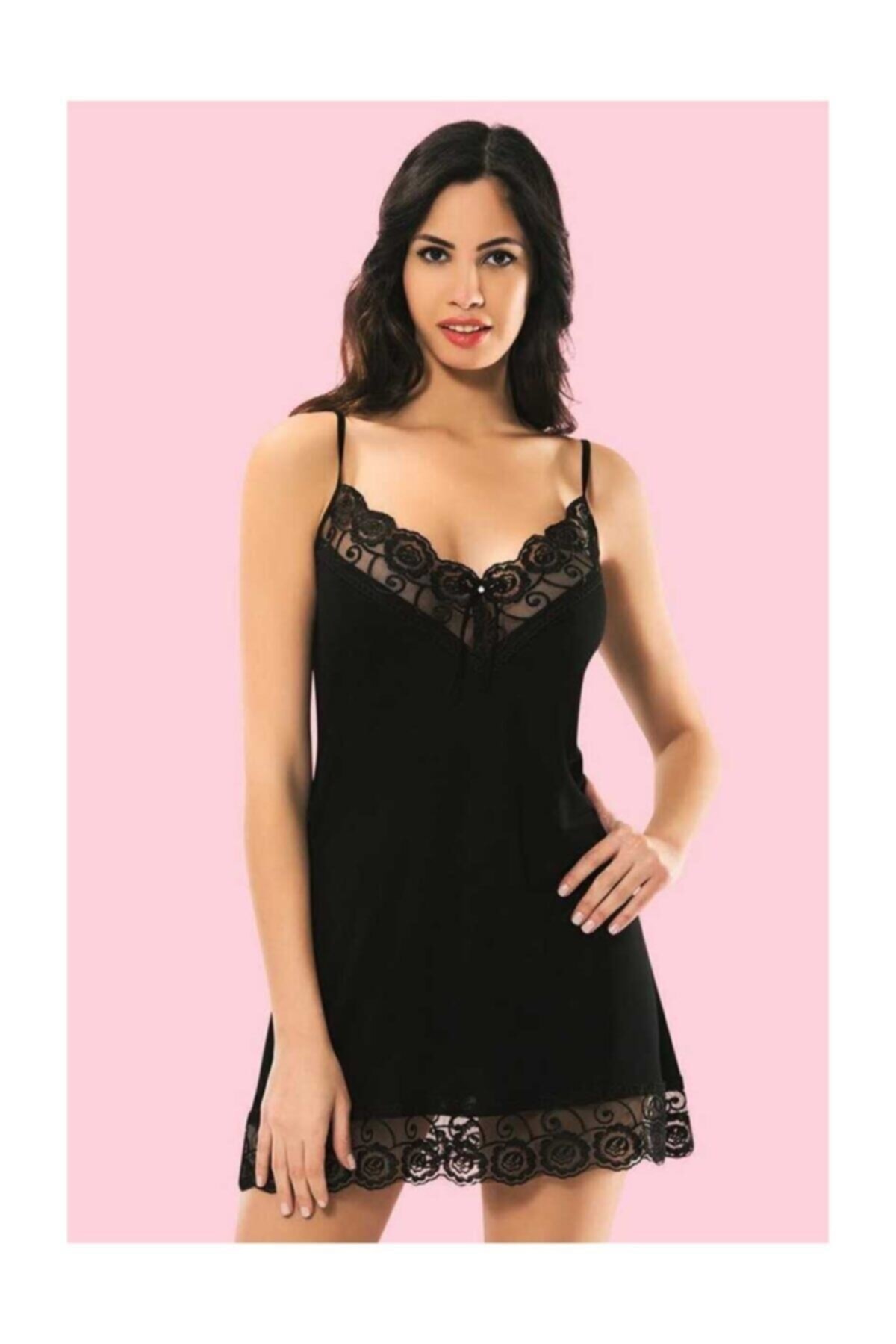 KOTA Ulus Kadın Gecelik Takım Dantelli (ULUS6204) Siyah