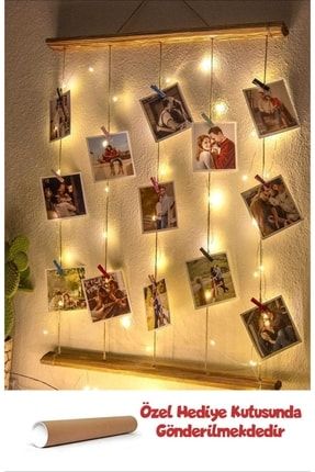 Ipli Mandallı Işıklı Fotoğraf Askısı 50x60ledli Anı Duvarı, Ahşap Fotoğraf Çerçevesi emk52