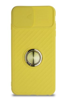 Iphone 6 Plus Kapak Kamera Korumalı Yüzüklü Pastel Silikon Kılıf Sarı CW_RİNGO_İP6PLS