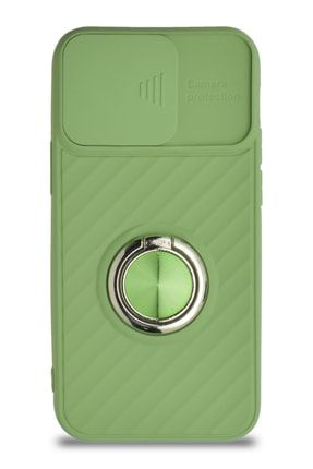 Iphone 12 Mini Uyumlu Kapak Kamera Korumalı Yüzüklü Pastel Silikon Kılıf Açık Yeşil CA_RİNGO_İP12MNİ