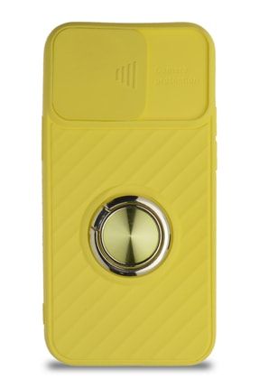 Iphone 12 Mini Uyumlu Kapak Kamera Korumalı Yüzüklü Pastel Silikon Kılıf Sarı CA_RİNGO_İP12MNİ