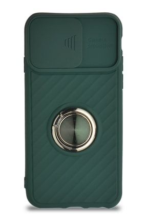 Iphone 6s Uyumlu Kapak Kamera Korumalı Yüzüklü Pastel Silikon Kılıf - Koyu Yeşil CA_RİNGO_İP6S