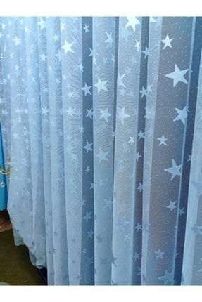 Çocuk Odası Yıldızlı Mavi Renk Modern Tül Perde 1/2 Pileli TYC00248869597